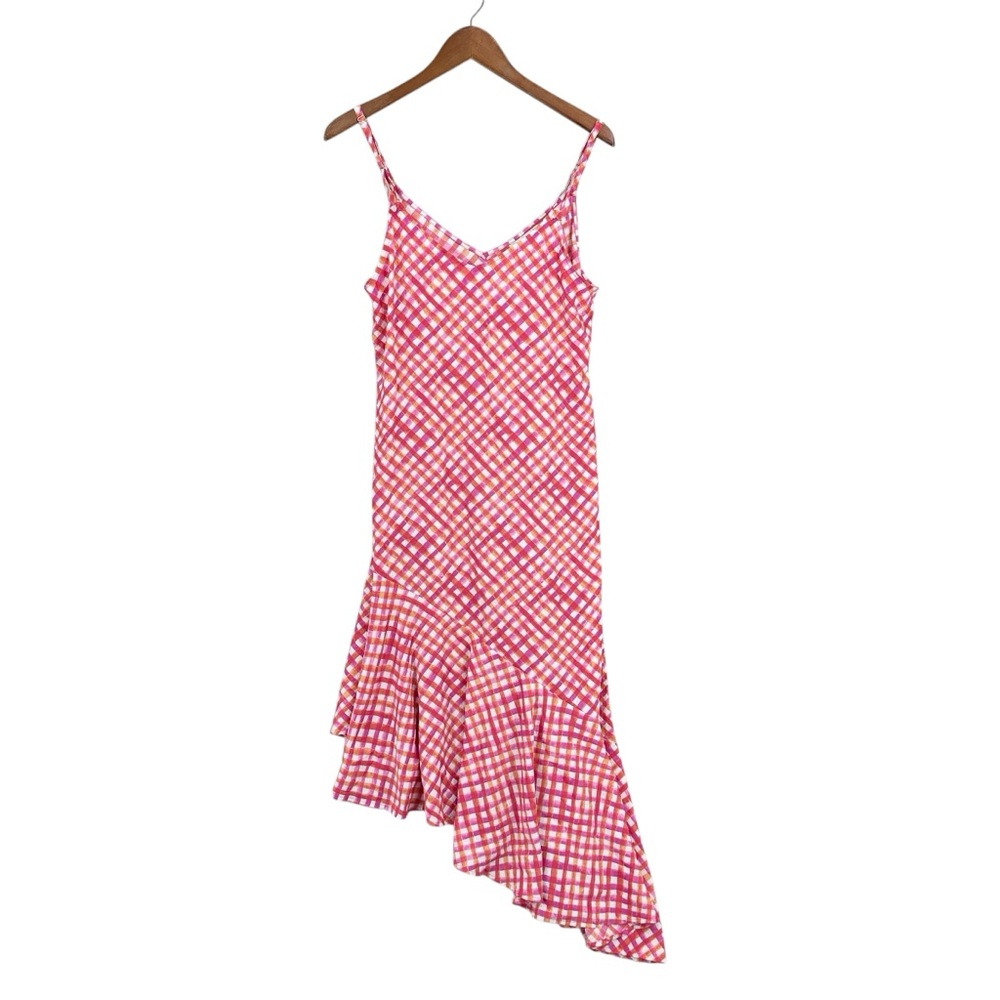 TOMMY BAHAMA Dress Midi Harbour Island Gingham Asymmetric Ruffle